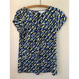90s Liz Claiborne Women's Medium Blue Yellow Black Abstract‎ 2000s Retro Y2K